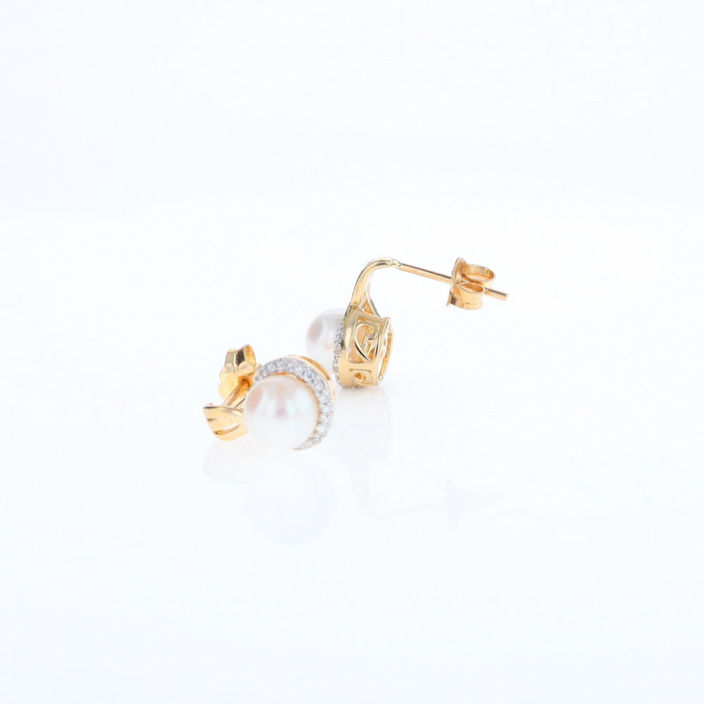 Pearl Drop Earrings with Diamond Halos