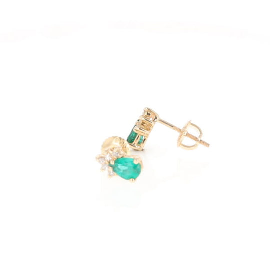 Synthetic Emerald Pear Shaped Earrings with Diamond Accents