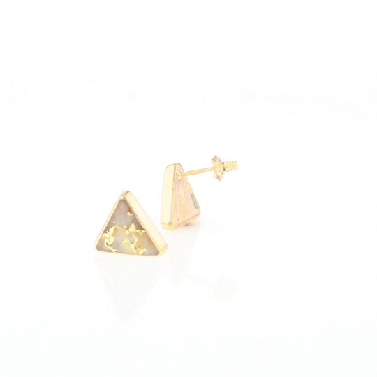 Gold Quartz Earrings Triangle Inlaid Studs - G2