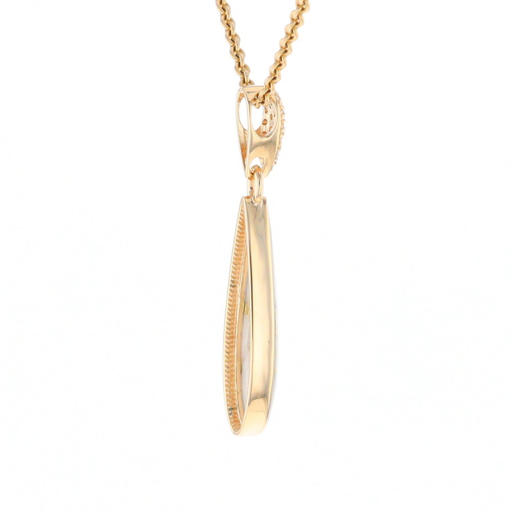 Gold Quartz Necklace, Tear Drop Inlaid Design with 0.11ctw Diamond Pave Pendant G2