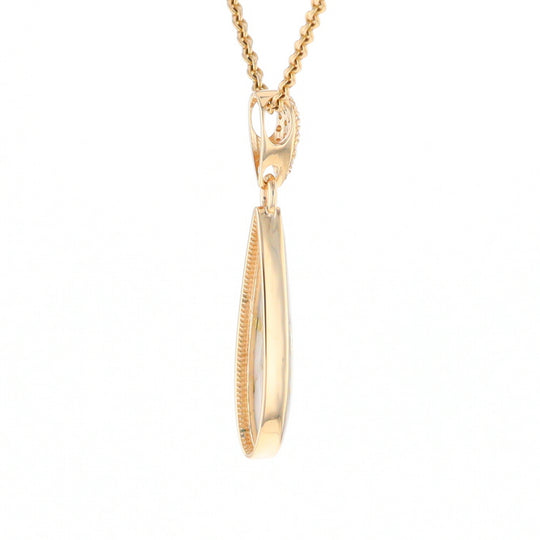 Gold Quartz Necklace, Tear Drop Inlaid Design with 0.11ctw Diamond Pave Pendant G2