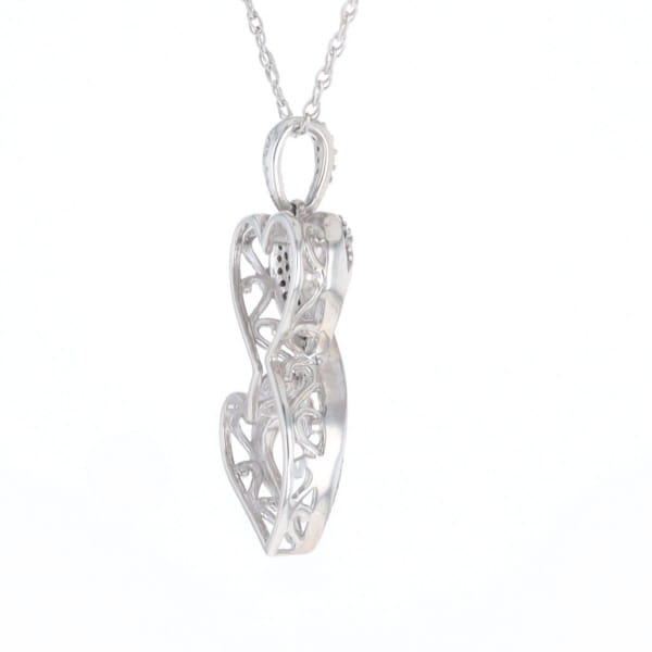 Blue and White Diamond Double Open Heart Pendant with 16" Singapore Chain