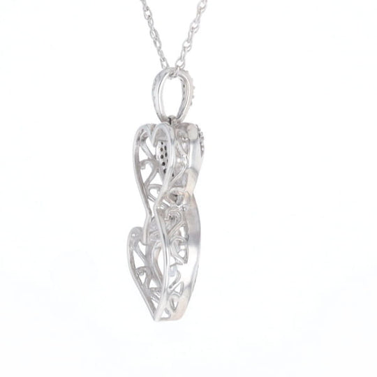 Blue and White Diamond Double Open Heart Pendant with 16" Singapore Chain