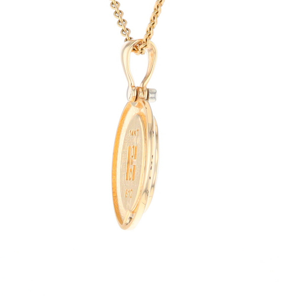 Gold Quartz Necklace Oval Inlaid Pendant with a .02ct Diamond