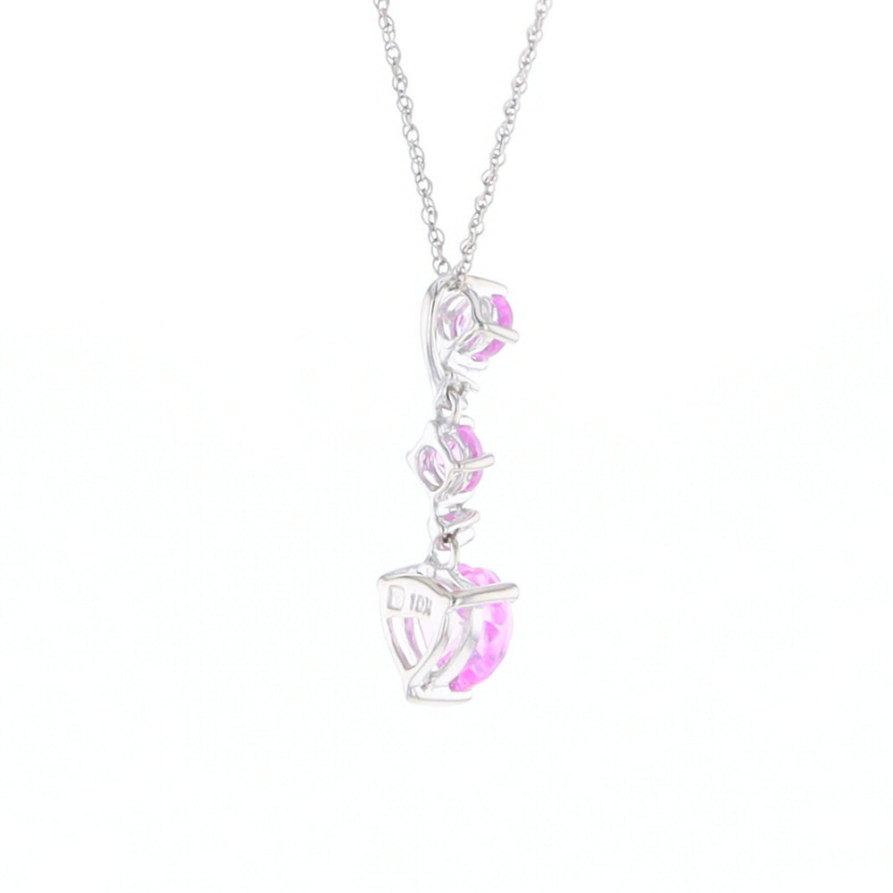Synthetic Pink Sapphire Dangle Heart Necklace