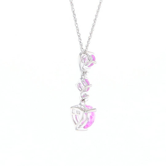 Synthetic Pink Sapphire Dangle Heart Necklace