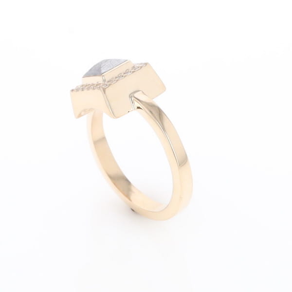 Meteorite Ring Square Inlaid Halo .14ctw Diamonds Design