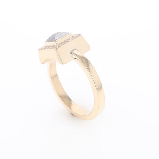 Meteorite Ring Square Inlaid Halo .14ctw Diamonds Design