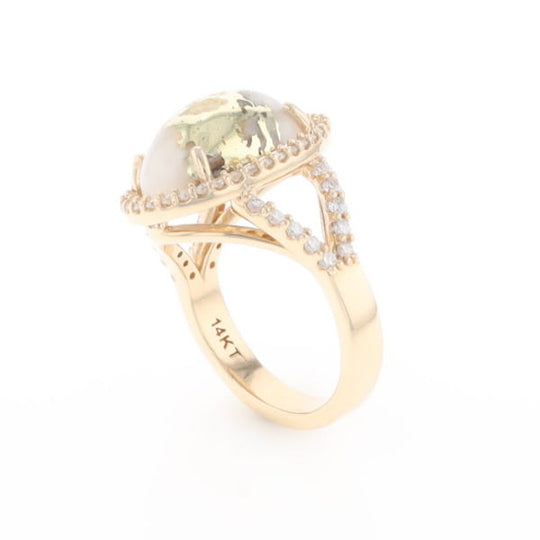 Gold Quartz Ring Oval Cabochon 0.65ctw Round Diamonds Halo