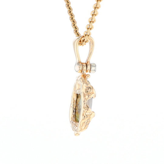 Serpentine & Gold Quartz Freeform Pendant