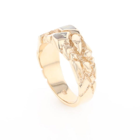 Gold Quartz Ring 3 Section Inlaid Nugget Design Band