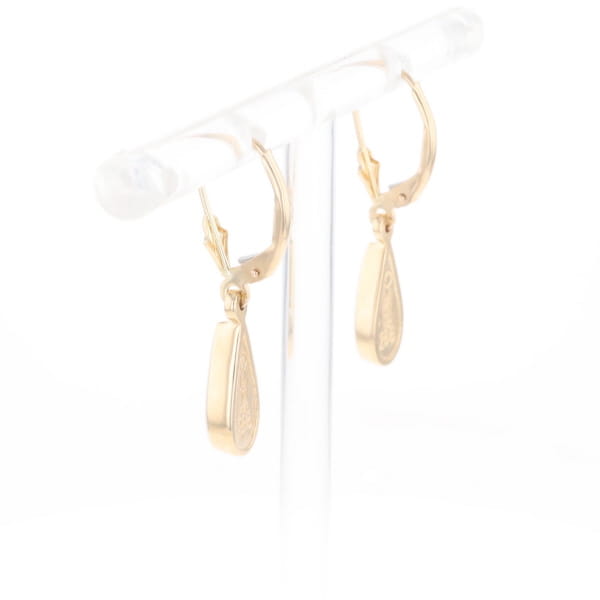 Gold Quartz Earrings Tear Drop Inlaid Lever Backs - G2
