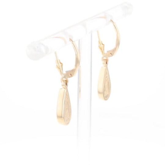 Gold Quartz Earrings Tear Drop Inlaid Lever Backs - G2