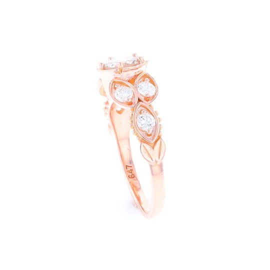 Vintage Rose Flower Round Diamond Engagement Ring