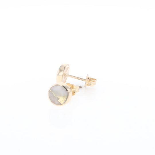 Gold Quartz Earrings Round Inlaid Studs