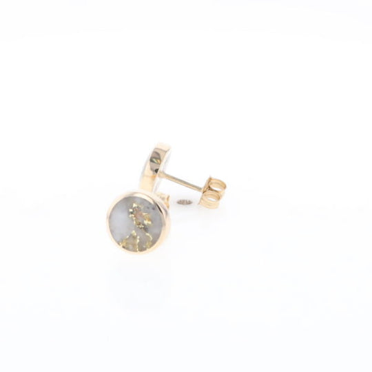 Gold Quartz Earrings 9mm Round Inlaid Studs - G2