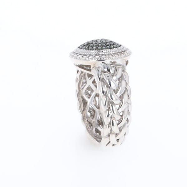 Green Diamond Braided Cluster Ring