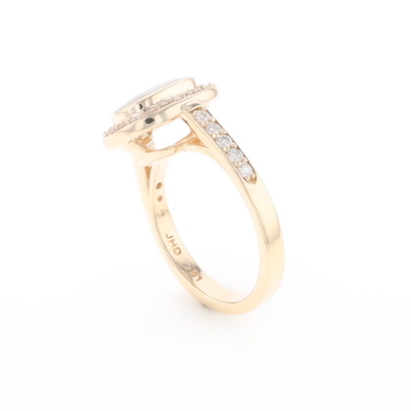 Rectangular Gold Quartz Inlaid Ring with 0.65ctw Diamond Halo