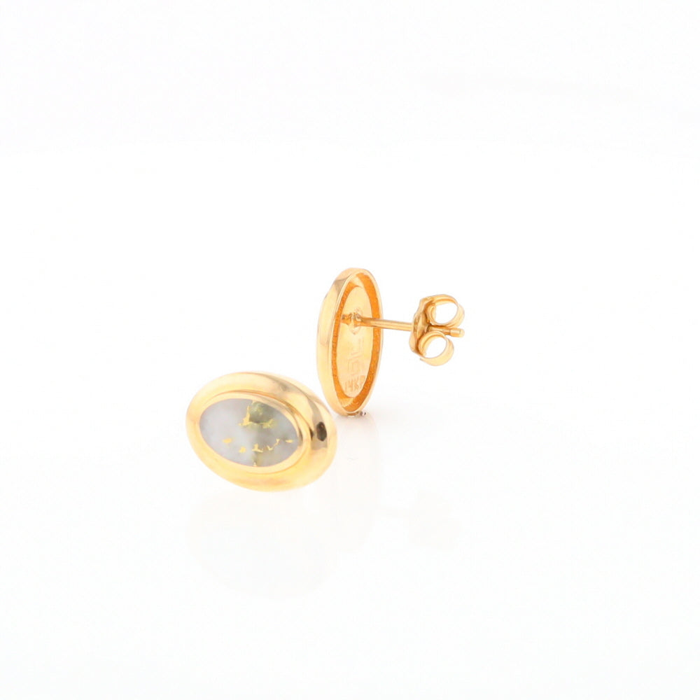 Gold Quartz Earrings Oval Inlaid Design Studs G2