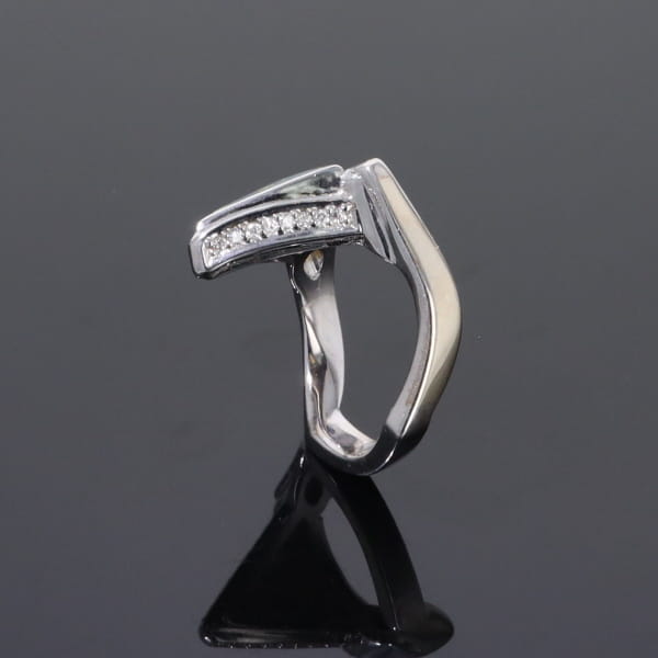Opal Rings Triangle Inlaid Design with .31ctw Round Diamonds
