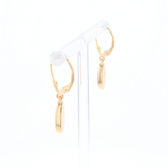 Gold Quartz Earrings Tear Drop Inlaid Lever Backs