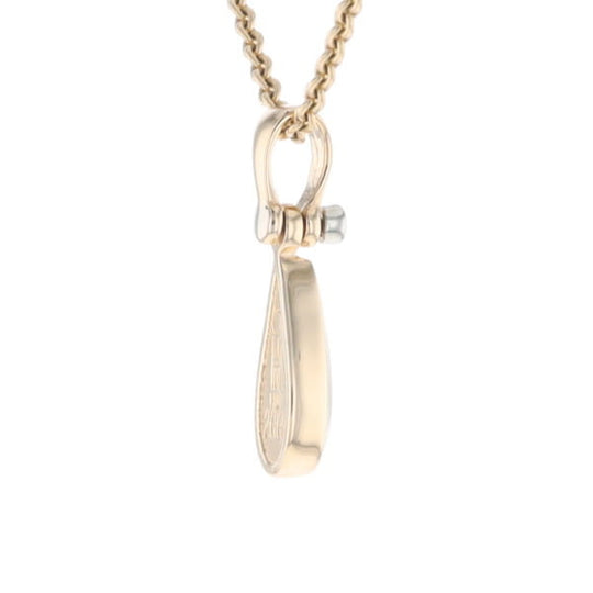Gold Quartz Pendant Tear Drop Inlaid Design with .02ct Diamond