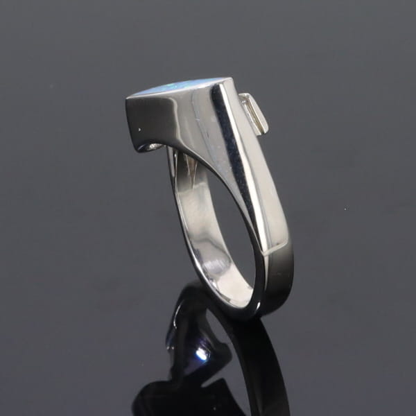 Opal Rings Geometric Inlaid Design with Tanzanite and .08ctw Diamonds