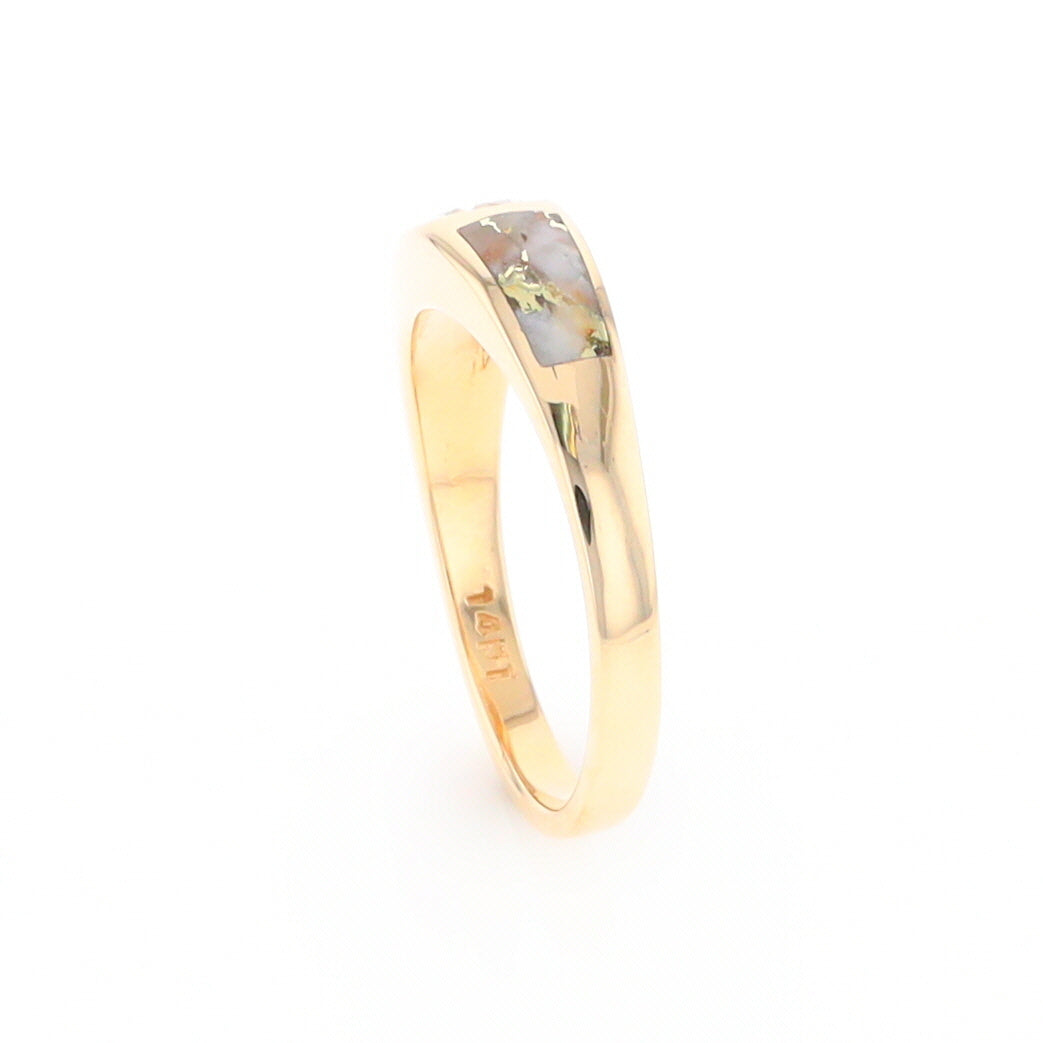 Gold Quartz Ring Double Sided Inlaid with a .61ct Round Diamond