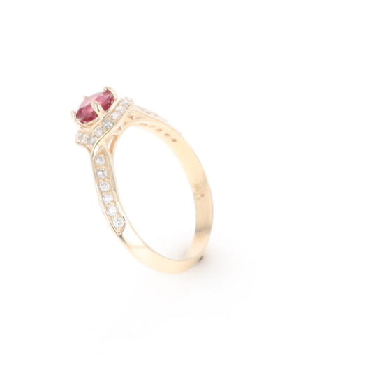 Peaked Halo Pink Tourmaline & Diamond Engagement Ring