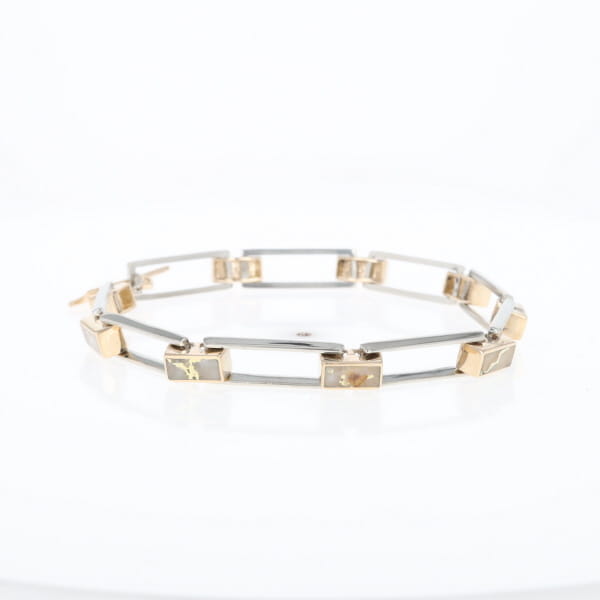 Gold Quartz Bracelet Rectangle Link Inlaid with Toggle Clasp G2