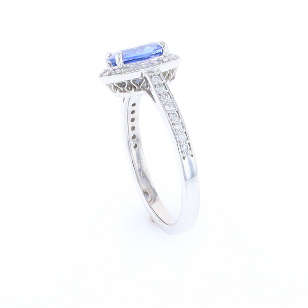 Oval Ceylon Sapphire with Diamond Halo Ring