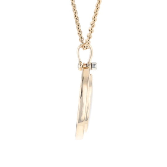 Gold Quartz Necklace .37ctw Halo Diamond Oval Inlaid Pendant