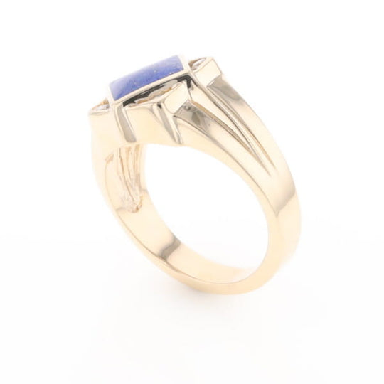 Natural Lapis ring diamond shape inlaid design with .16ctw round diamonds