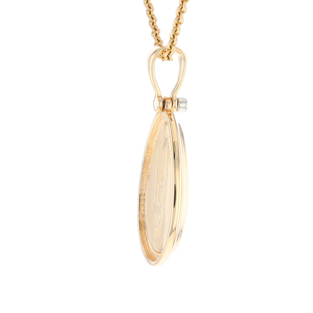 Gold Quartz Necklace Pear Shape Inlaid Pendant with .02ct Diamond