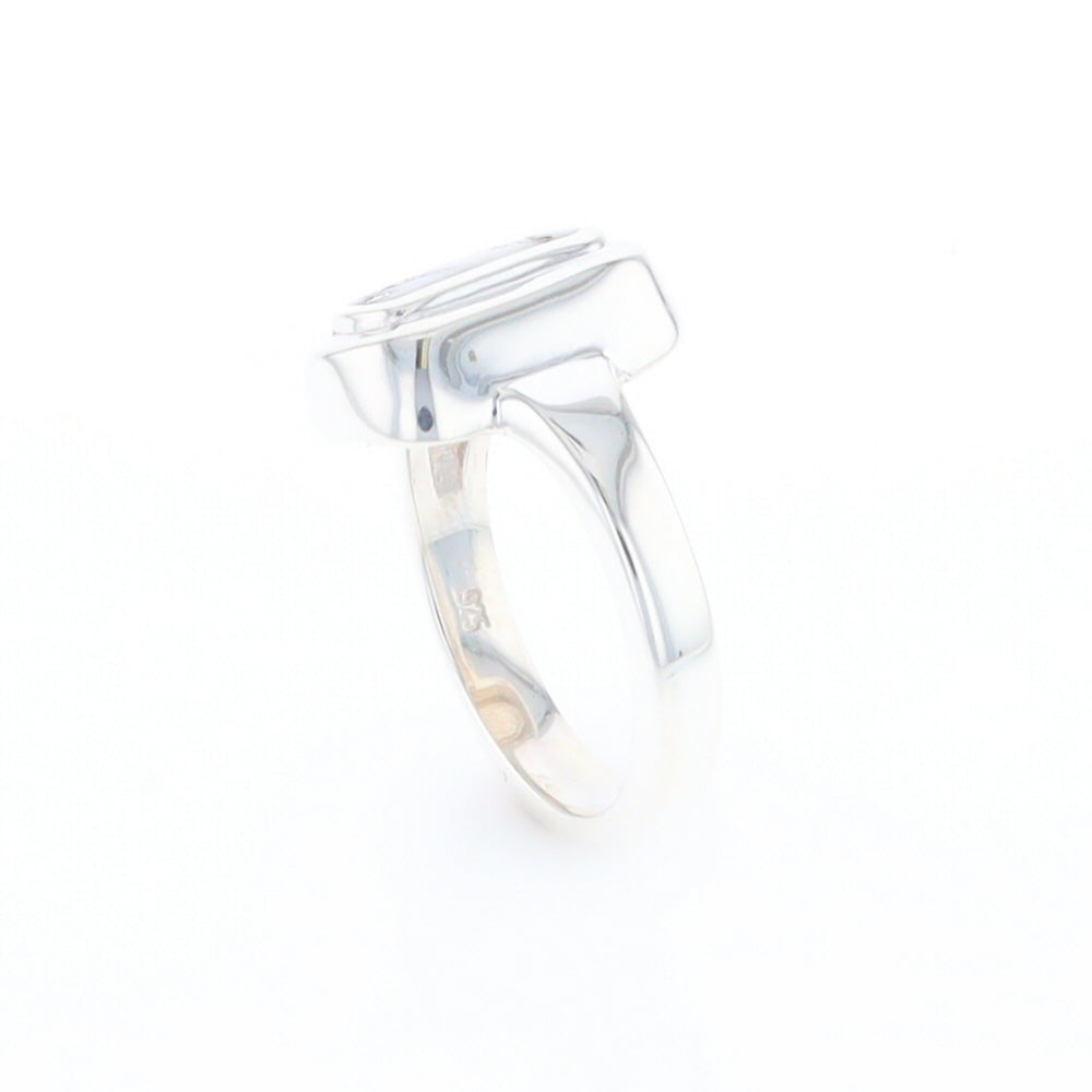 Sterling Silver Gold Quartz Inlaid Rectangular Ring - G3