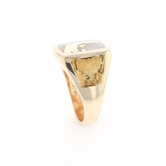Gold Quartz Ring Double Side Natural Nuggets Rectangle Inlaid Center G1