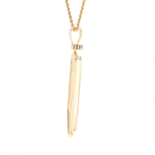 Gold Quartz Long Geometric Inlaid Pendant