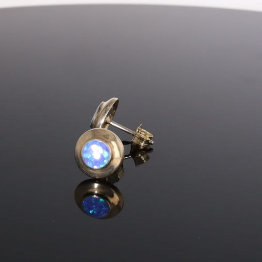 Opal Earrings Round Inlaid Design Studs