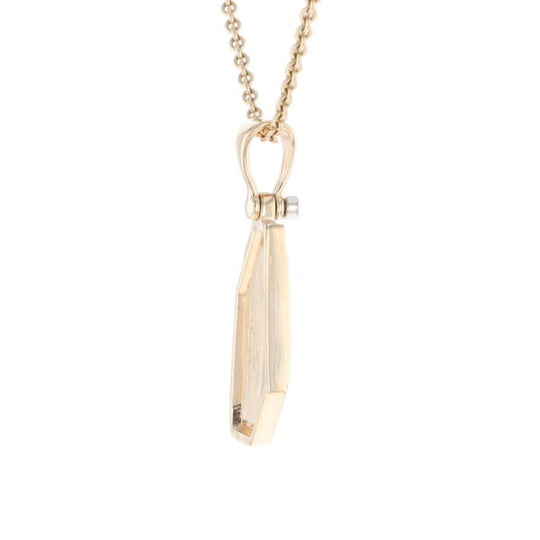 Gold Quartz Necklace .02ct Diamond Geometric Inlaid Design Pendant