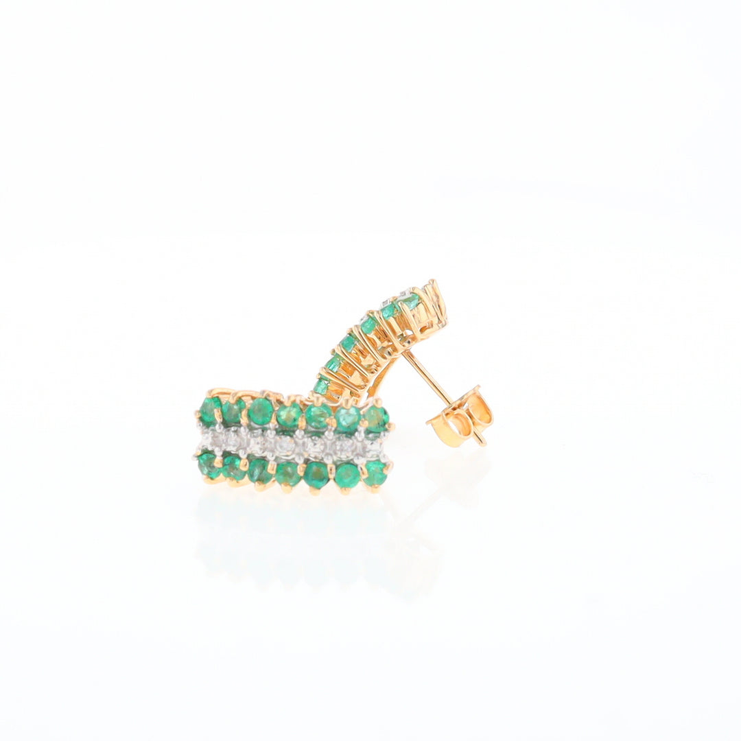 Three-Row Drop Emerald and Diamond Earrings