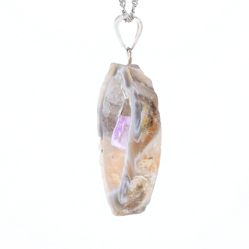 Druzy Quartz With Dangling Amethyst Pendant