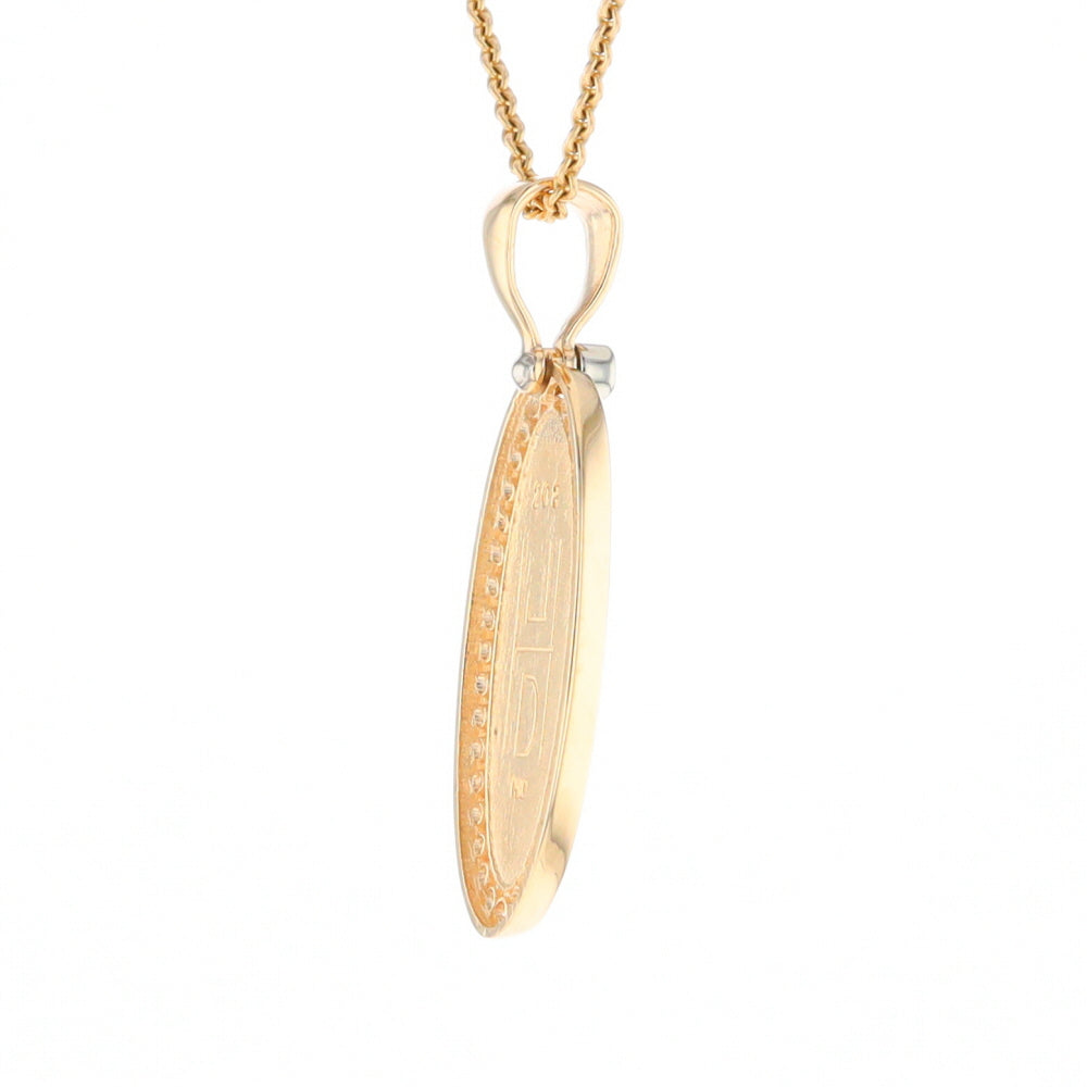 Gold Quartz Necklace .54ctw Halo Diamond Oval Inlaid Pendant