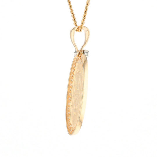 Gold Quartz Necklace .54ctw Halo Diamond Oval Inlaid Pendant