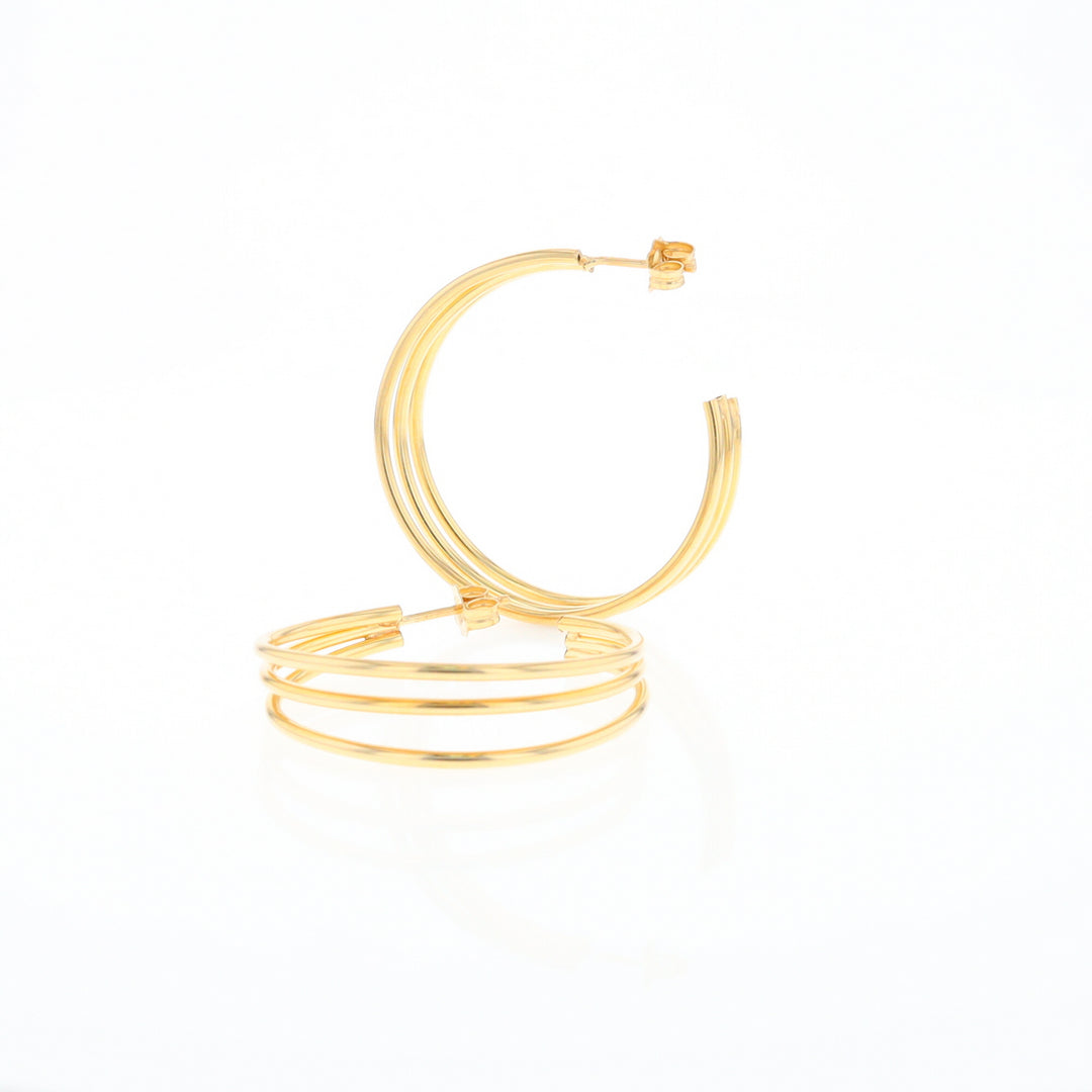 Three Bar Gold Hoop Earrings