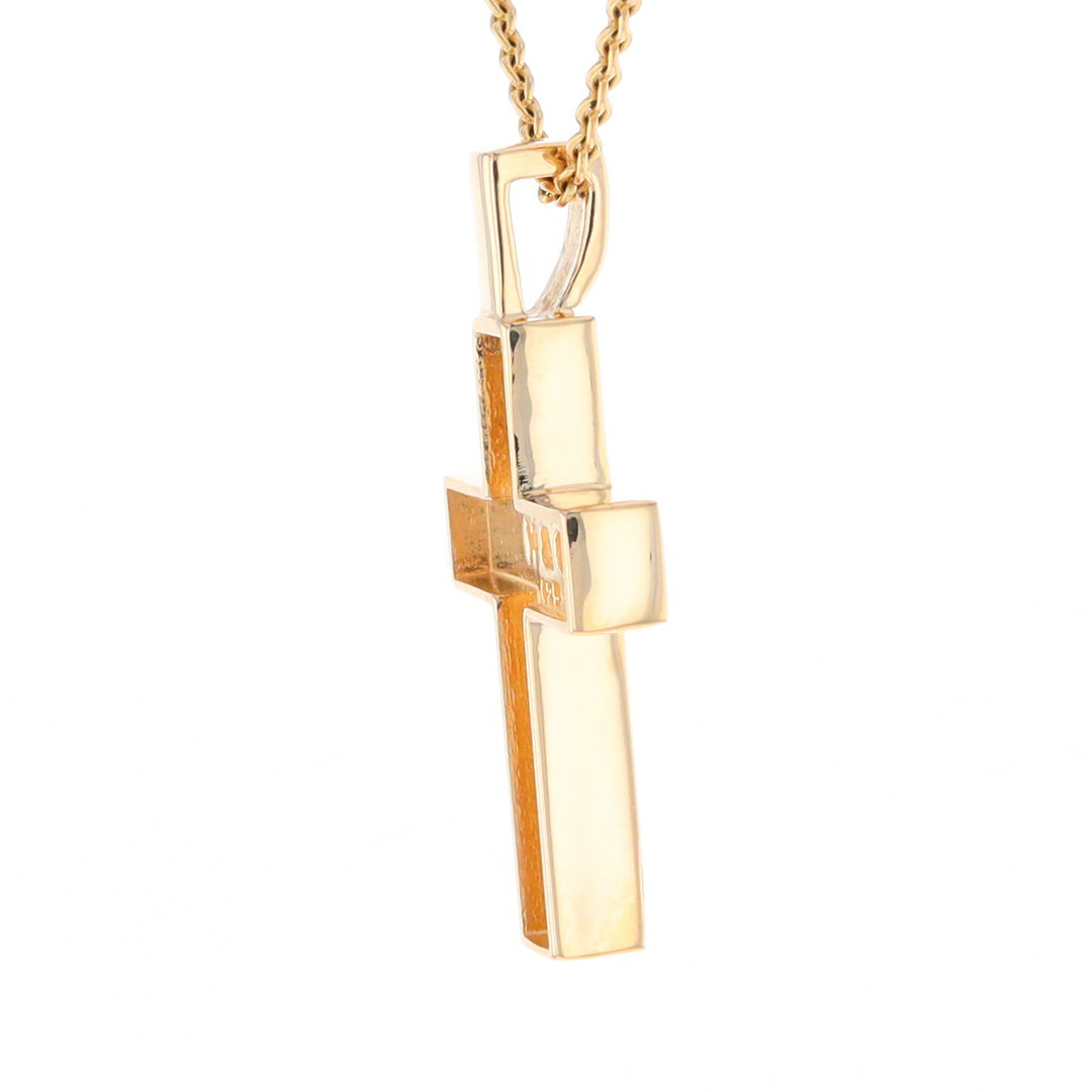 Gold Quartz Pendant Cross Design 3 Section Inlaid Pendant