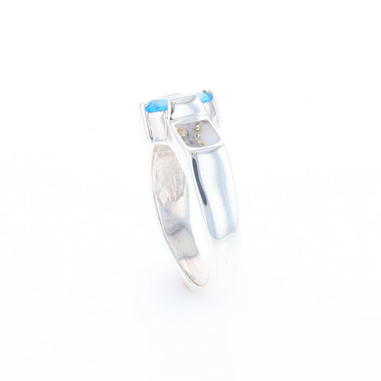 Sterling Silver Gold Quartz Inlaid Oval Blue Topaz Ring - G3