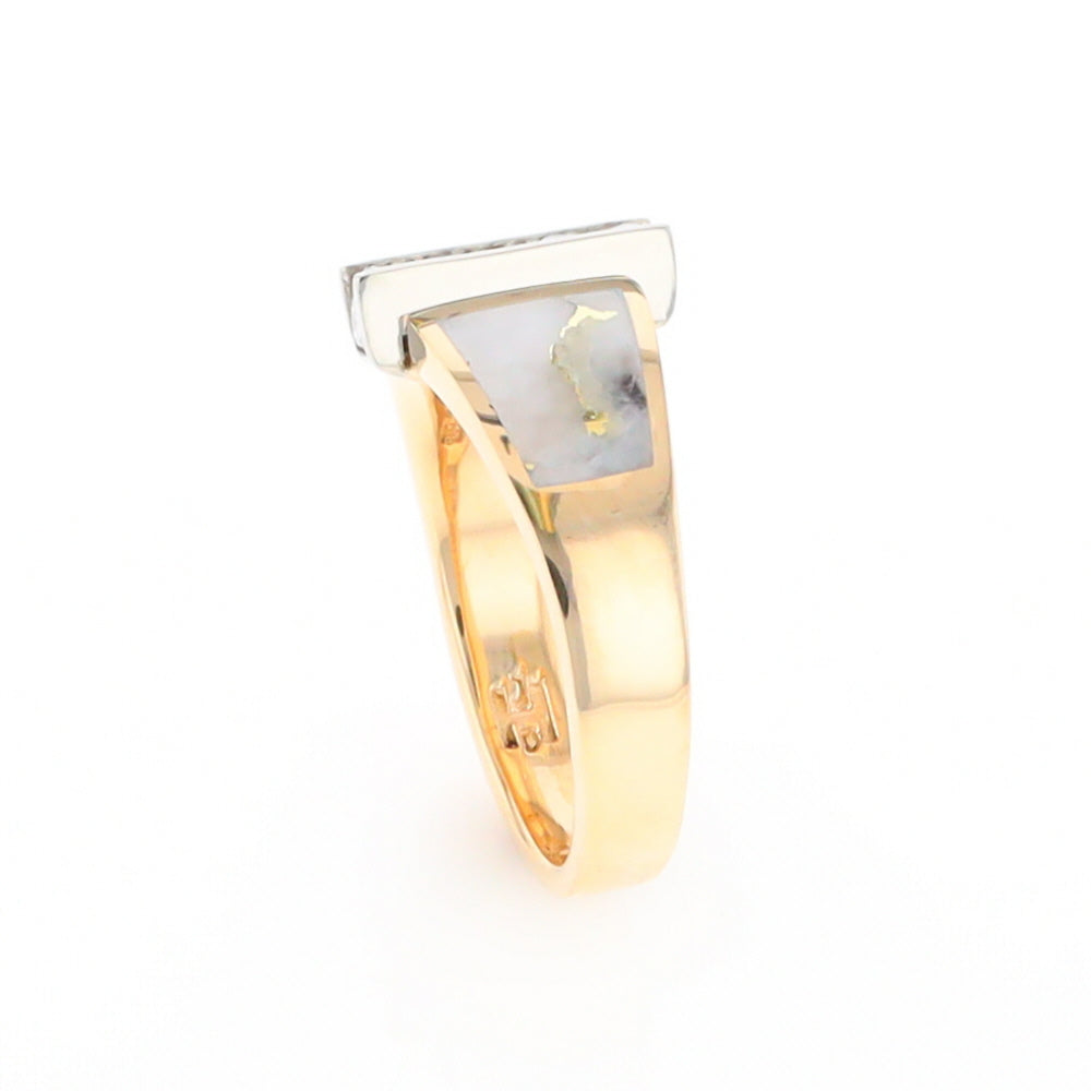 Gold Quartz Ring Double Sided Inlaid Design with .23ctw Diamonds