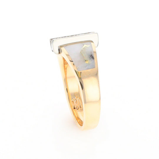 Gold Quartz Ring Double Sided Inlaid Design with .23ctw Diamonds