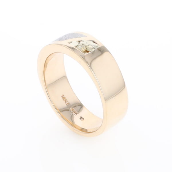 Meteorite Ring, Center Inlaid & Natural Nugget Sides