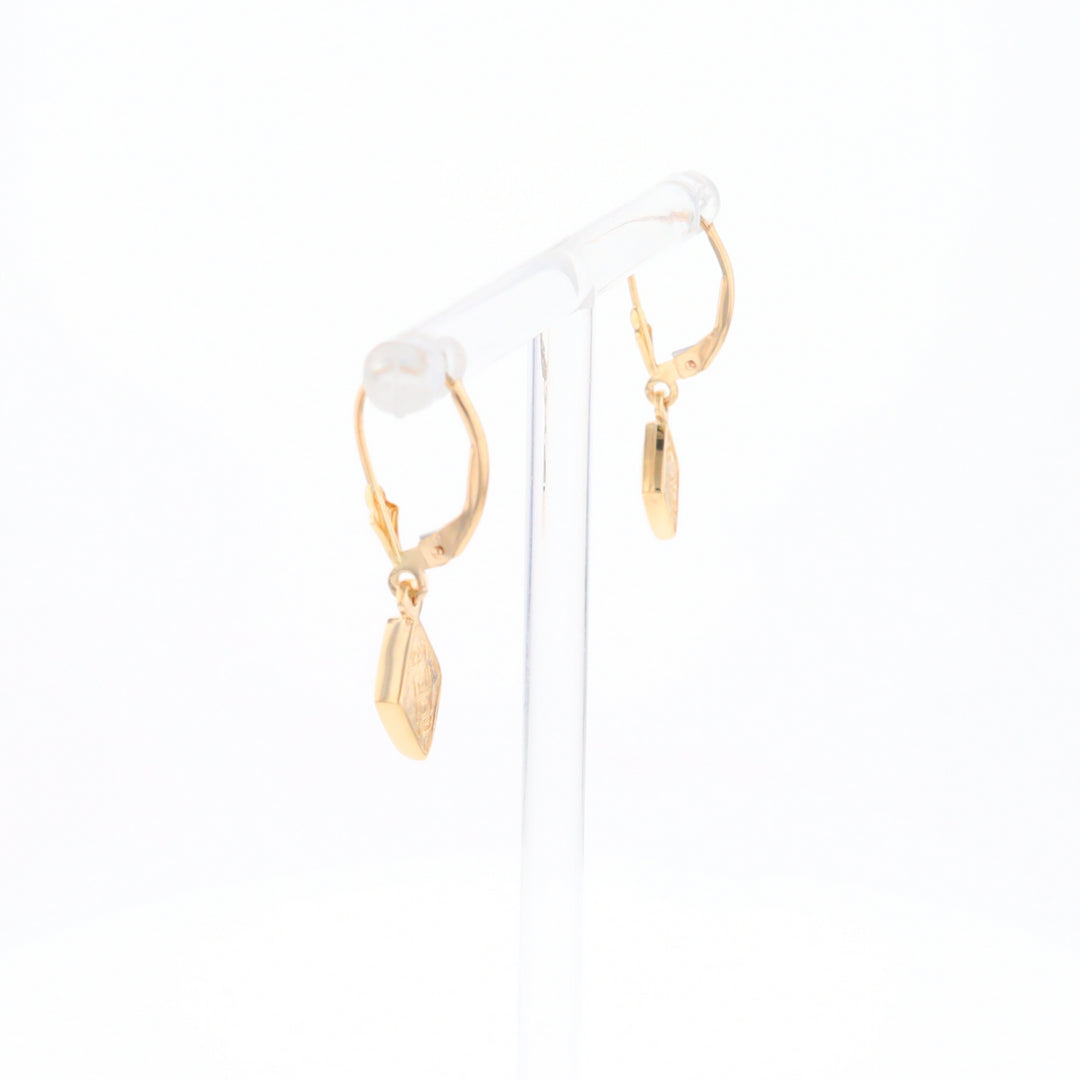 Gold Quartz Earrings Diamond Shape Inlaid Lever Backs G1